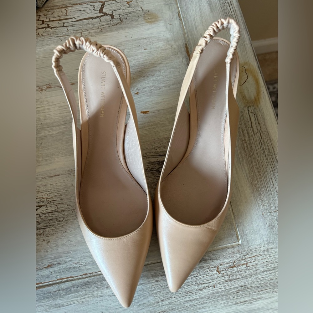 Stuart Weitzman Nude Slingback Pointed Toe Heels